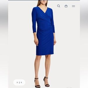 Lauren Ralph Lauren Blue Ruched Knit Stretchy Knee Length Dress Size 10